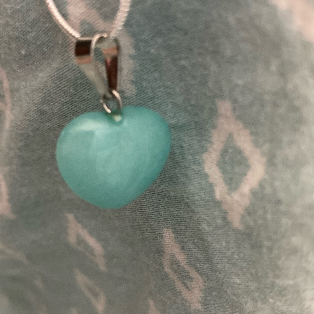 Green Chalcedony Heart Necklace on 925 silver necklace chain